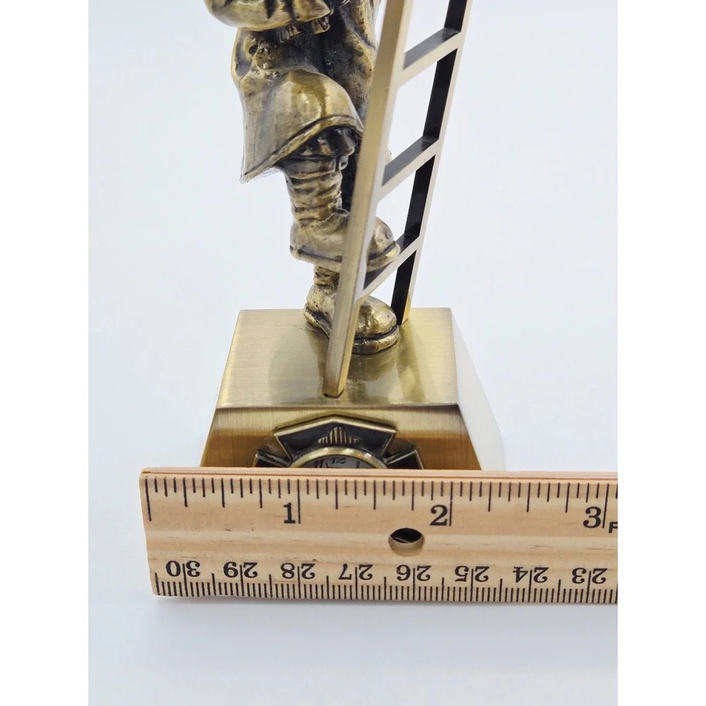 Firefighter Figurine Desk Clock Bronze Fireman Ladder Rescue 6